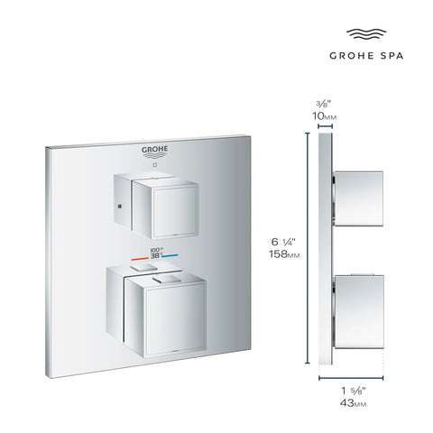 Grohtherm Cube Single Function 2-Handle Thermostatic Valve Trim - Hard Graphite