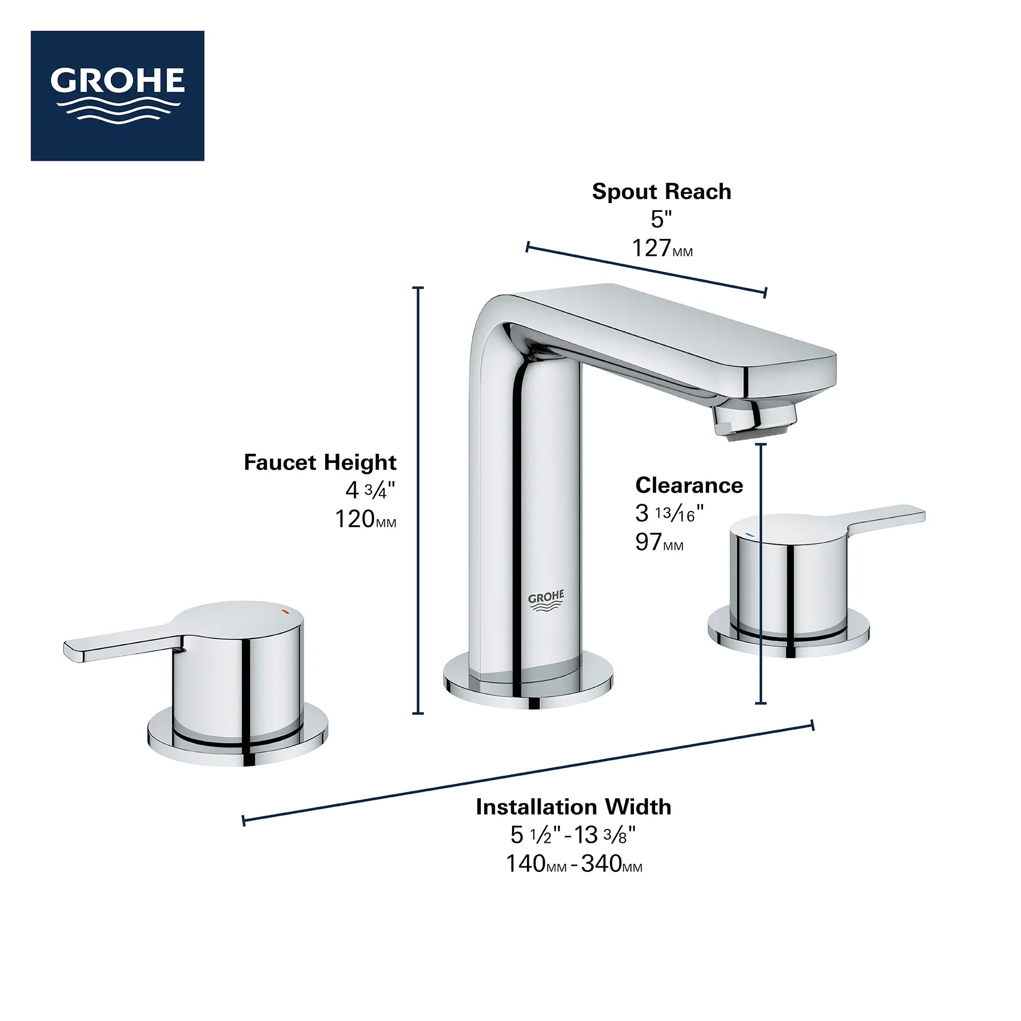 8-inch Widespread 2-Handle M-Size Bathroom Faucet, 1.2 GPM (4.5 L/min) // GROHE STARLIGHT CHROME // 68982_2019_GROHE_Lineare_2057800A_Infographic_1_0_CDNwebp.webp