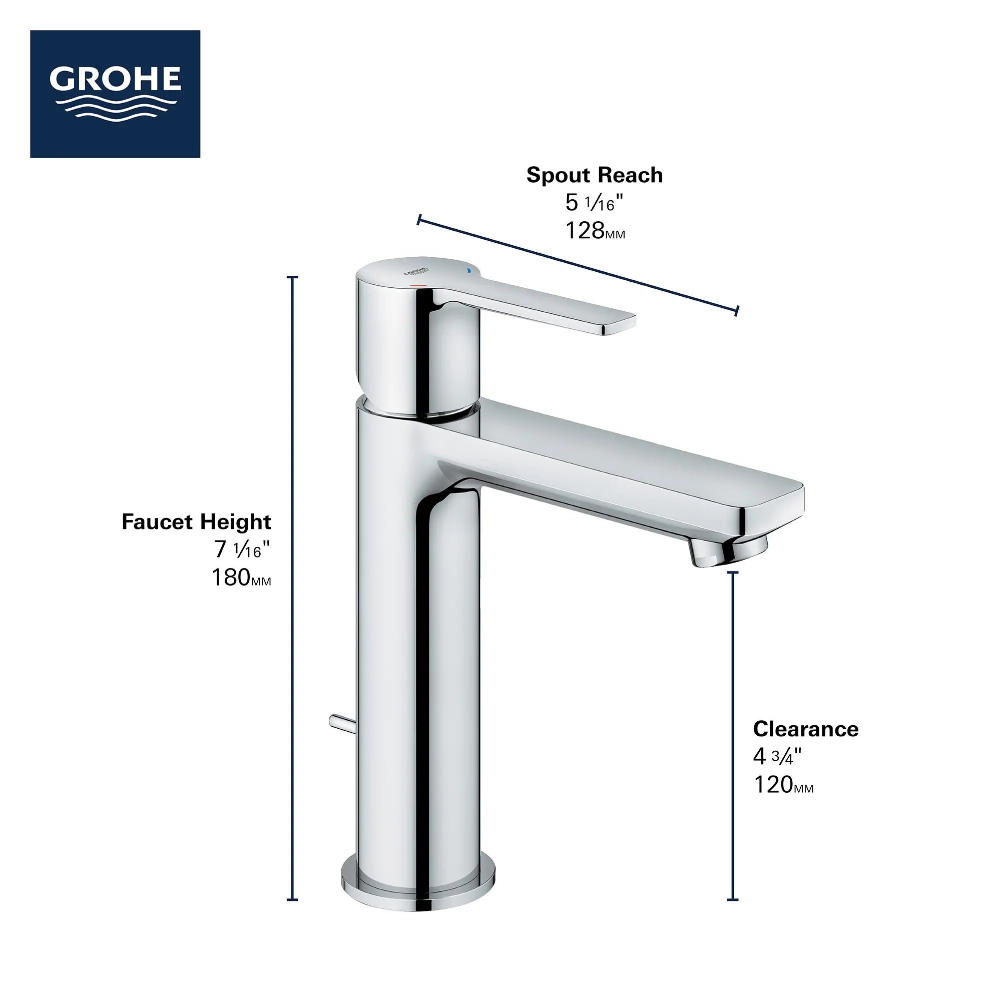Single Hole Single-Handle S-Size Bathroom Faucet, 1.2 GPM (4.5 L/min) // GROHE STARLIGHT CHROME // 68989_2019_GROHE_Lineare_2379400A_Infographic_1_0_CDNwebp.webp