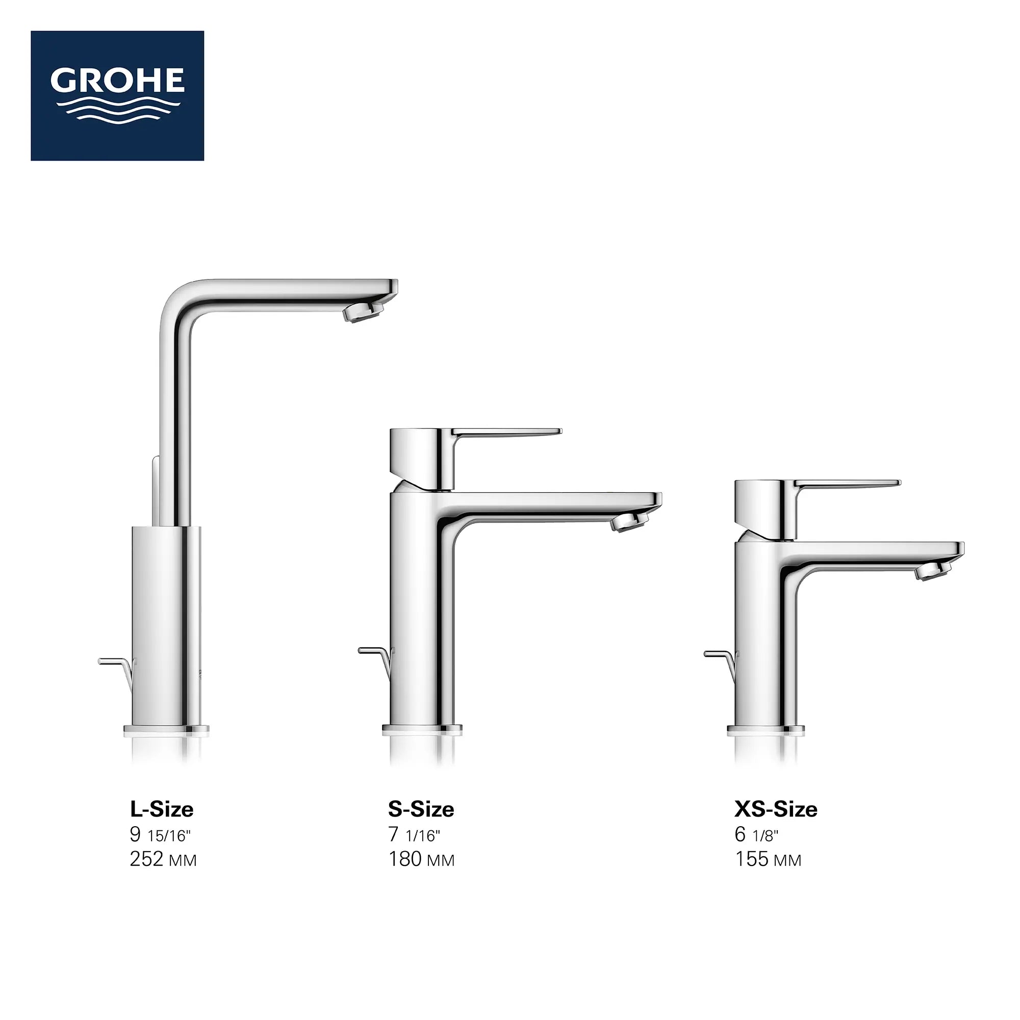 Single Hole Single-Handle S-Size Bathroom Faucet, 1.2 GPM (4.5 L/min) // GROHE STARLIGHT CHROME // 68991_2019_GROHE_Lineare_2382500A_2379400A_2382400A_Infographic_0_CDNwebp.webp