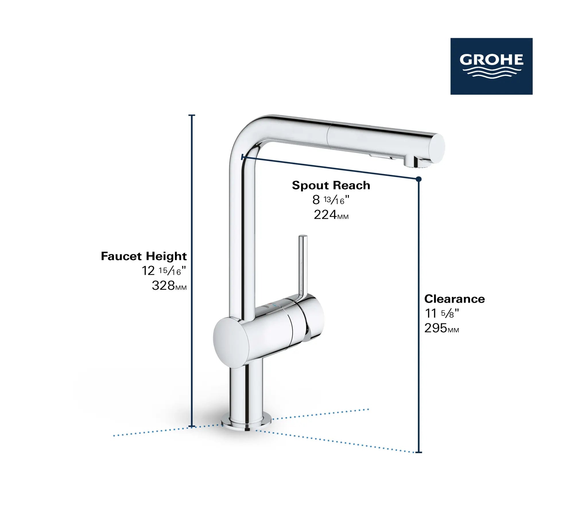 Minta Single-Handle Pull-Out Kitchen Faucet Dual Spray 1.75 GPM (6.6 L/min) // GROHE STARLIGHT CHROME // 69014_GROHE_Minta_Kitchen_Faucet_30300_0_Infographics_2_0_CDNwebp.webp