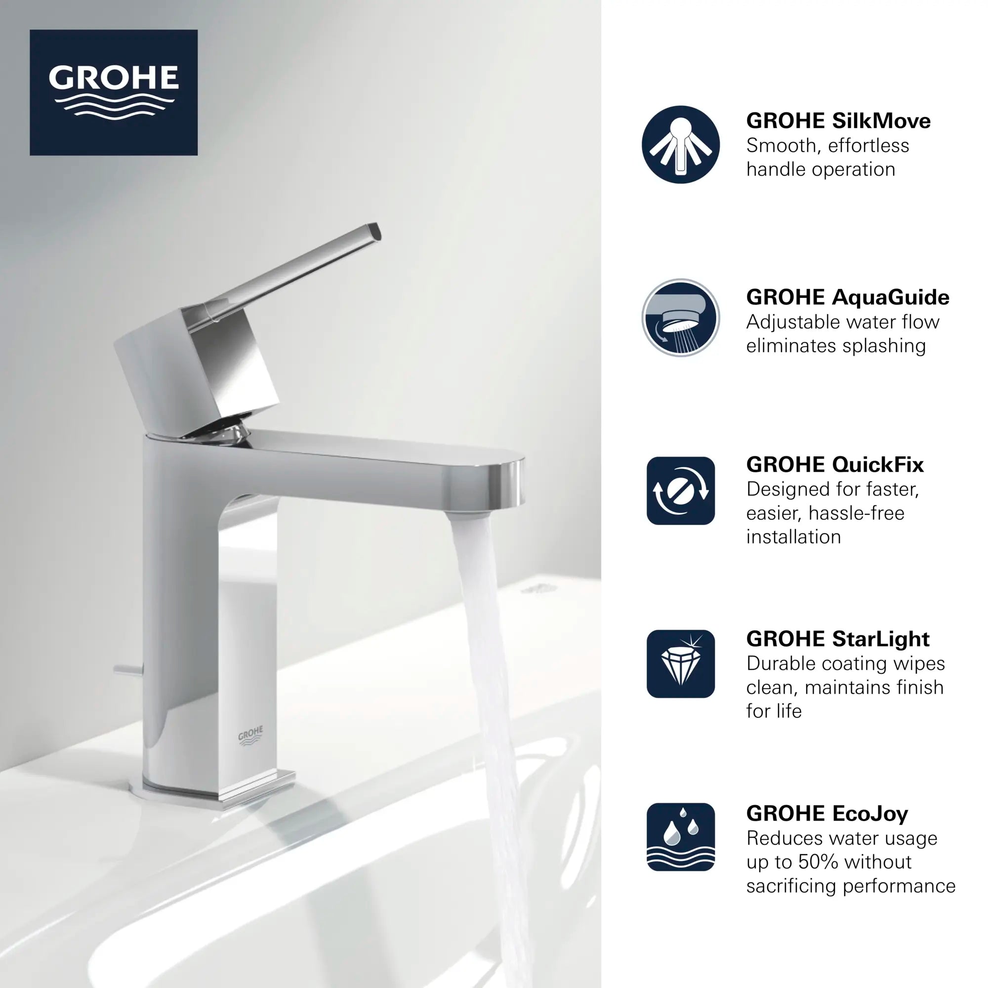 Single Hole Single-Handle S-Size Bathroom Faucet, 1.2 GPM (4.5 L/min) // GROHE STARLIGHT CHROME // 69048_GROHE_Plus_Bath_33170003_Info_F1_0_CDNwebp.webp