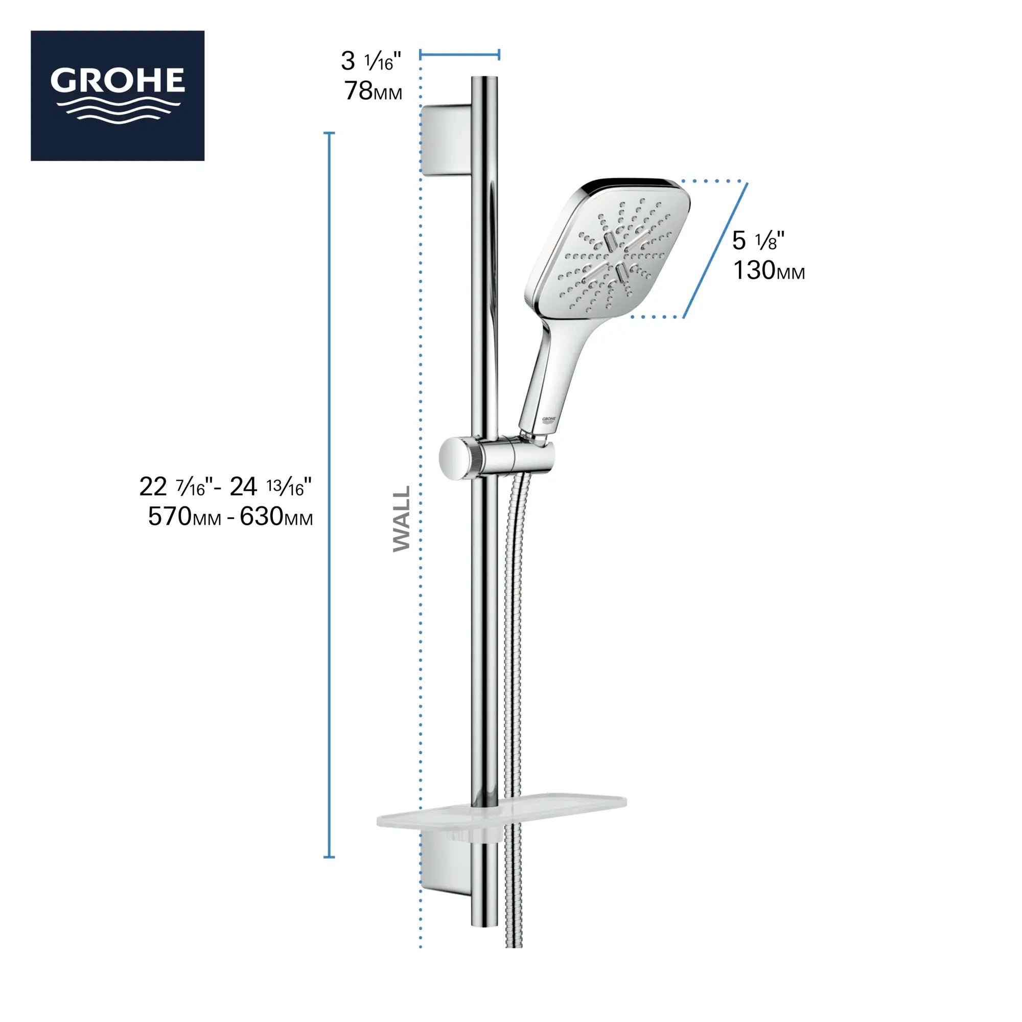 24" Shower Slide Bar Kit - 3 Sprays, 1.75 gpm (6.6 L/min) // GROHE STARLIGHT CHROME // 69114_GROHE_Info_SmartActive_HandShower_26585_F1_0_CDNwebp.webp
