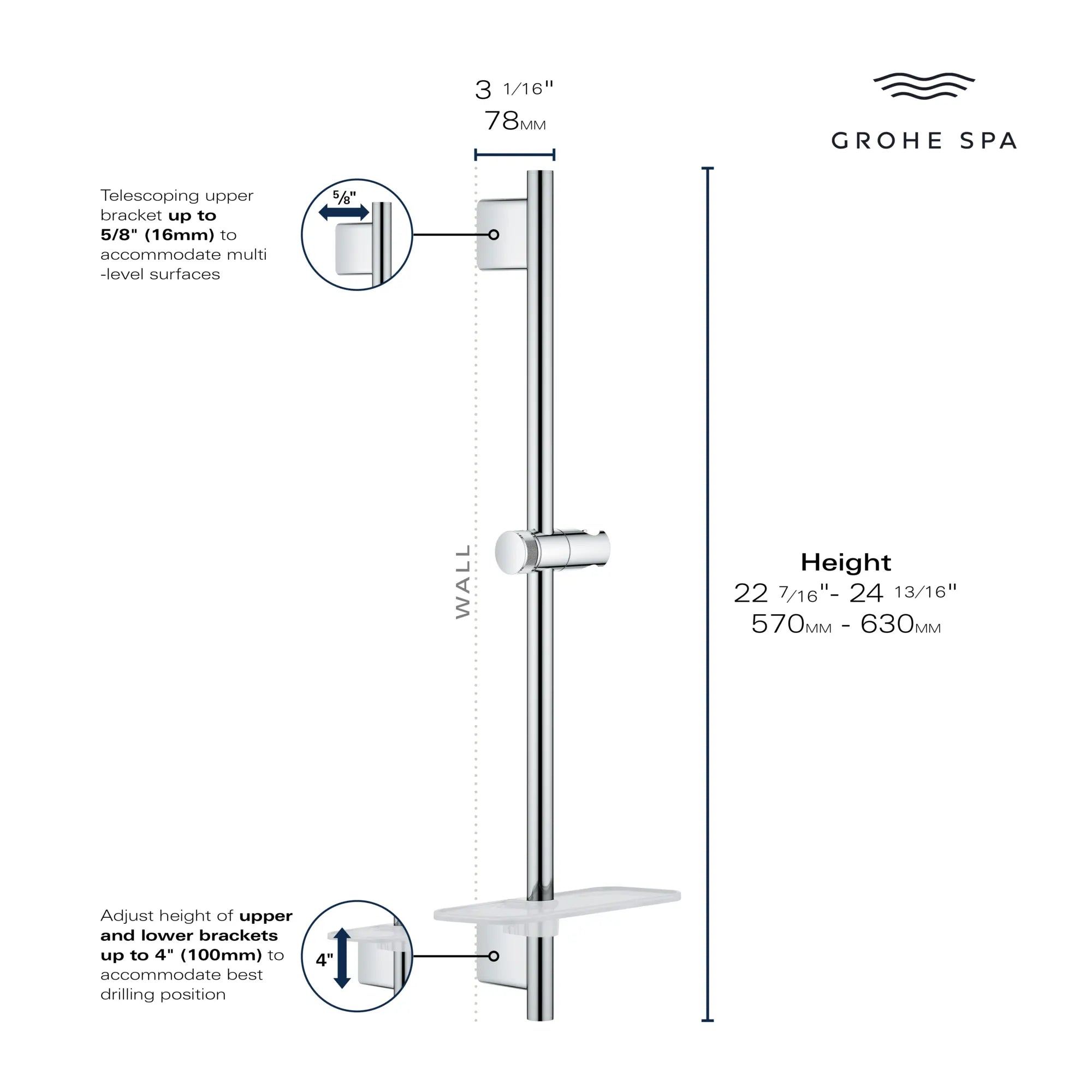 Rainshower 24" Shower Rail // HARD GRAPHITE // 69116_SmartActive_26602_Infographic_0001_APR2026_2_CDNwebp.webp