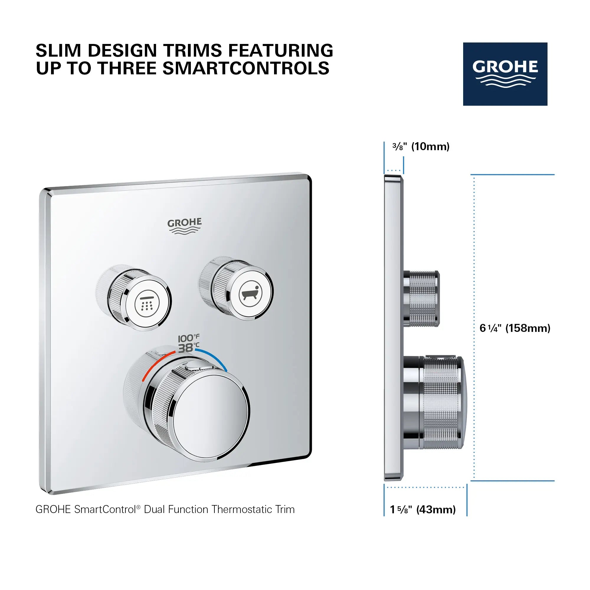 Dual Function Thermostatic Valve Trim // MOON WHITE // 69181_GROHE_SmartControl_Square_29141000_Dual_Function_Info_1_0_CDNwebp.webp