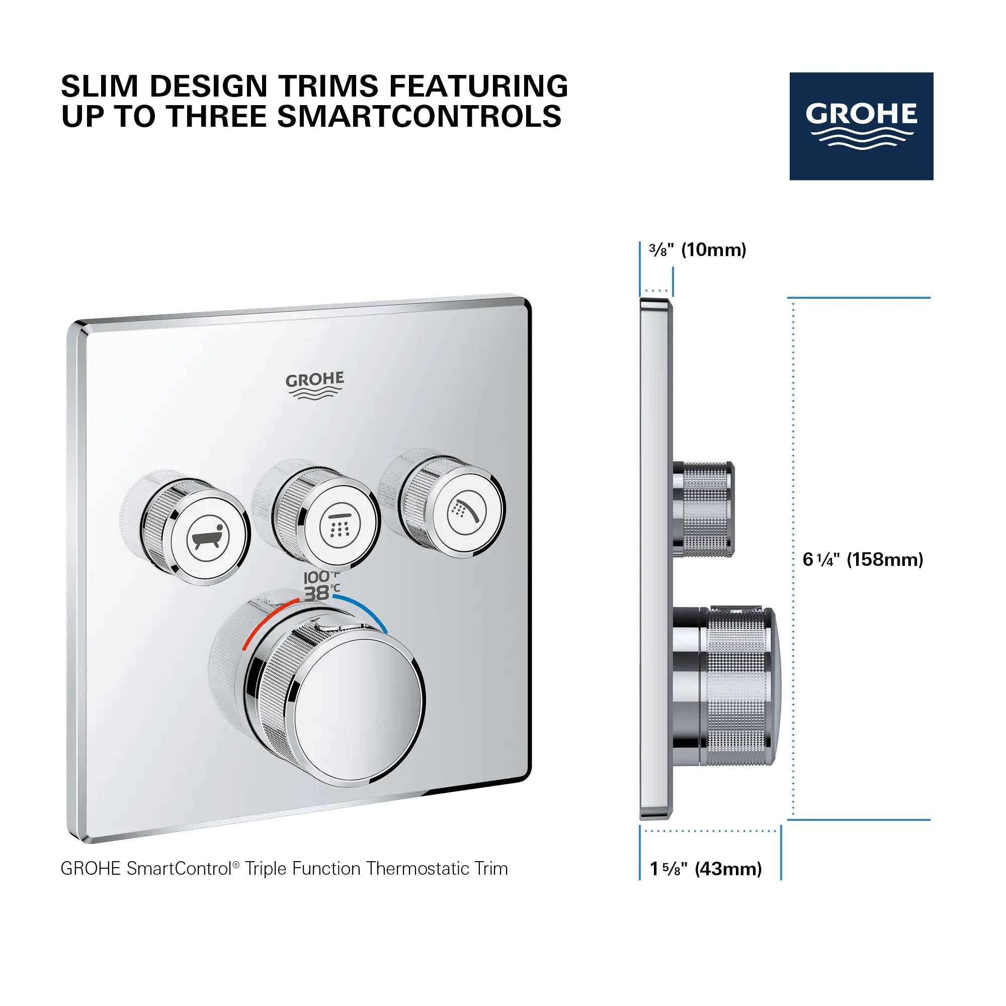 Triple Function Thermostatic Valve Trim // MOON WHITE // 69190_GROHE_SmartControl_Square_29142000_Triple_Function_Info_1_0_CDNwebp.webp