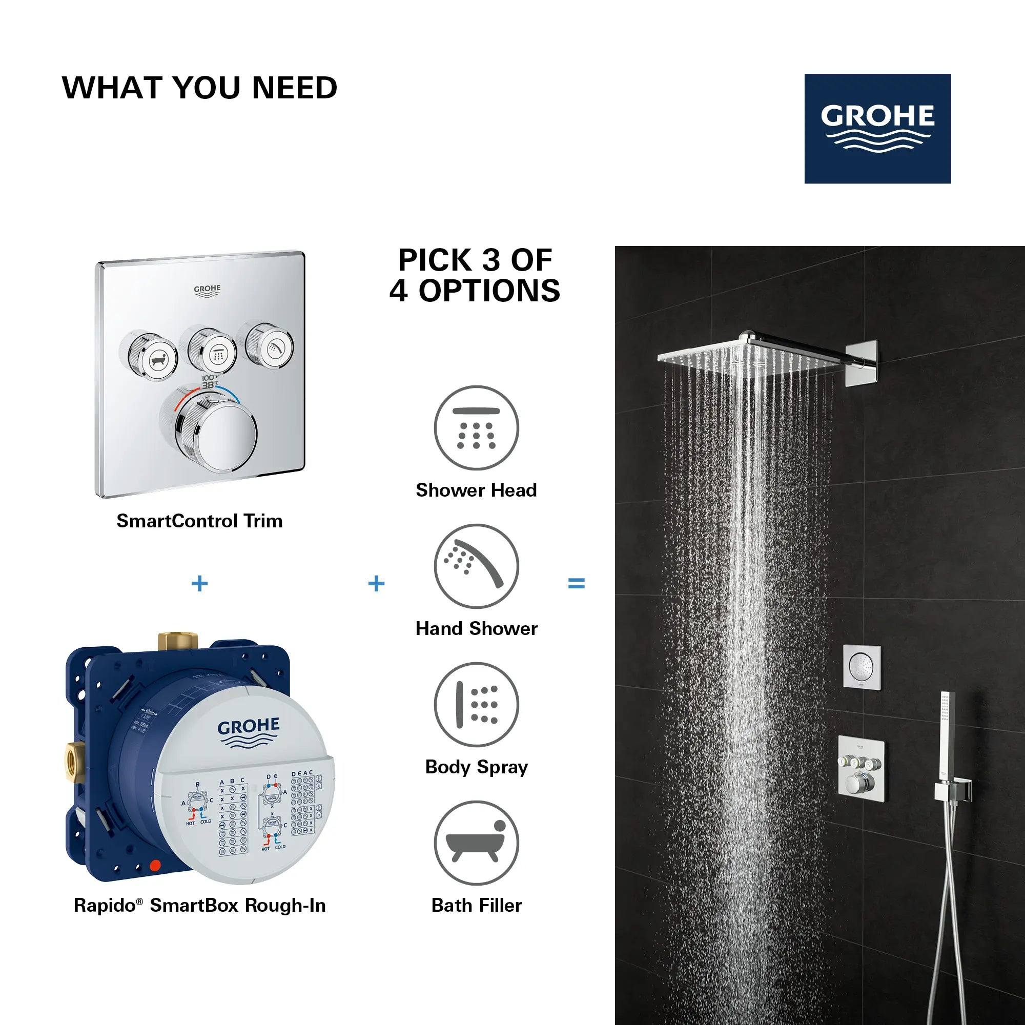 Triple Function Thermostatic Valve Trim // MOON WHITE // 69197_GROHE_SmartControl_Square_29142000_Triple_Function_Info_6_0_CDNwebp.webp