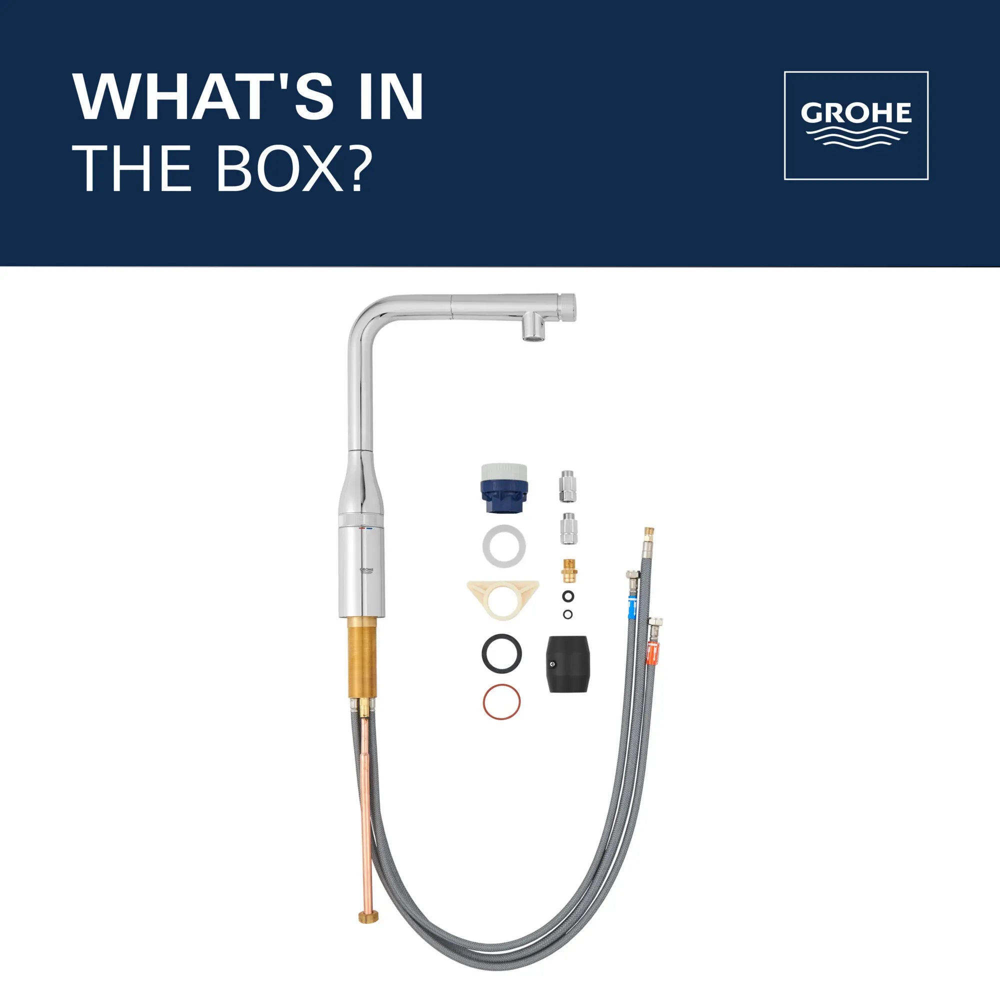 Essence SmartControl Pull-Out Single Spray Kitchen Faucet 1.75 GPM (6.6 L/min) // GROHE STARLIGHT CHROME // 69203_2021_GROHE_Essence_WhatsintheBox_31616_0_Infographics_1_0_CDNwebp.webp