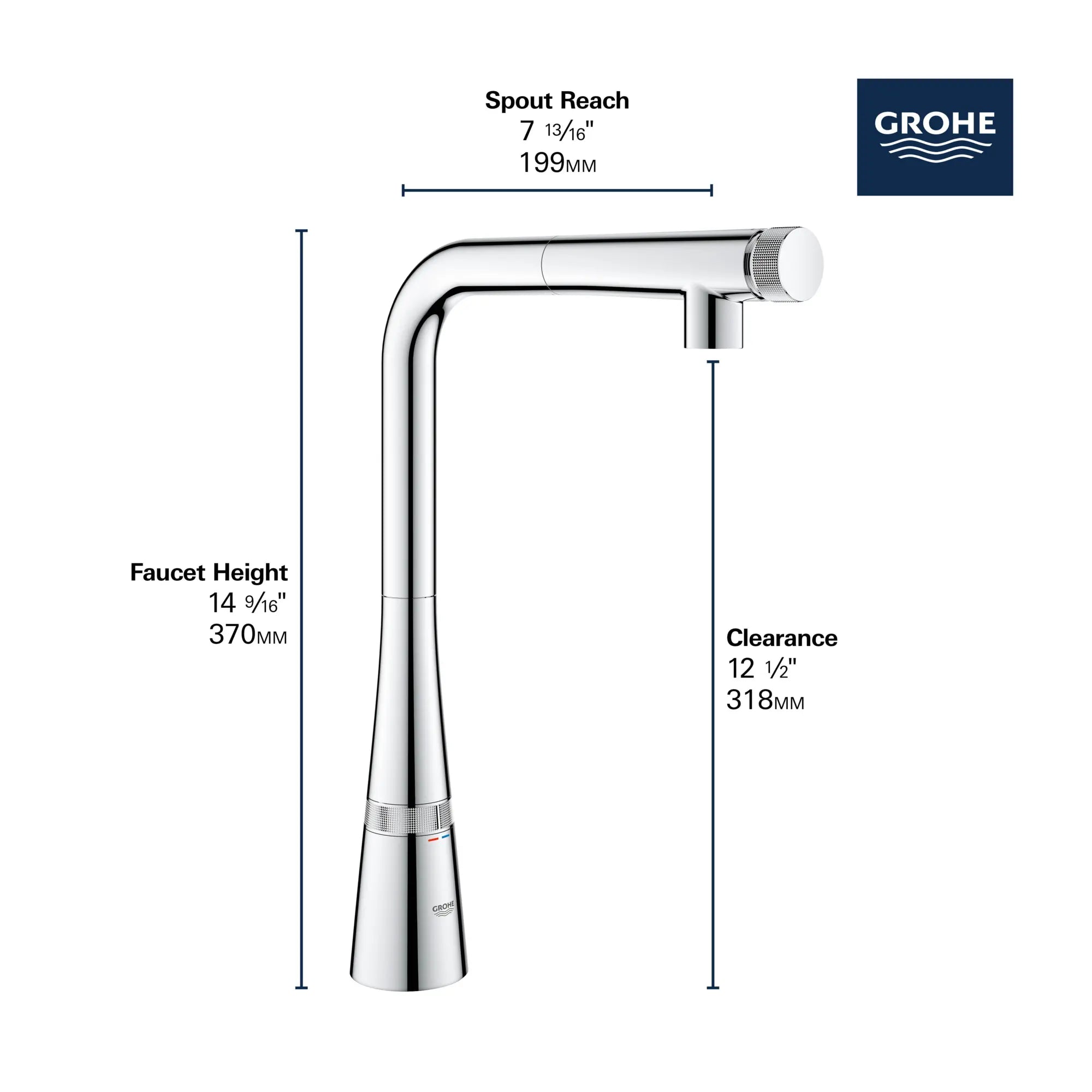 GROHE Zedra SmartControl Pull-Out Single Spray Kitchen Faucet 1.75 GPM (6.6 L/min) // GROHE STARLIGHT CHROME // 69207_GROHE_SmartControl_Kitchen_31559_2_Faucet_Info_2_0_CDNwebp.webp
