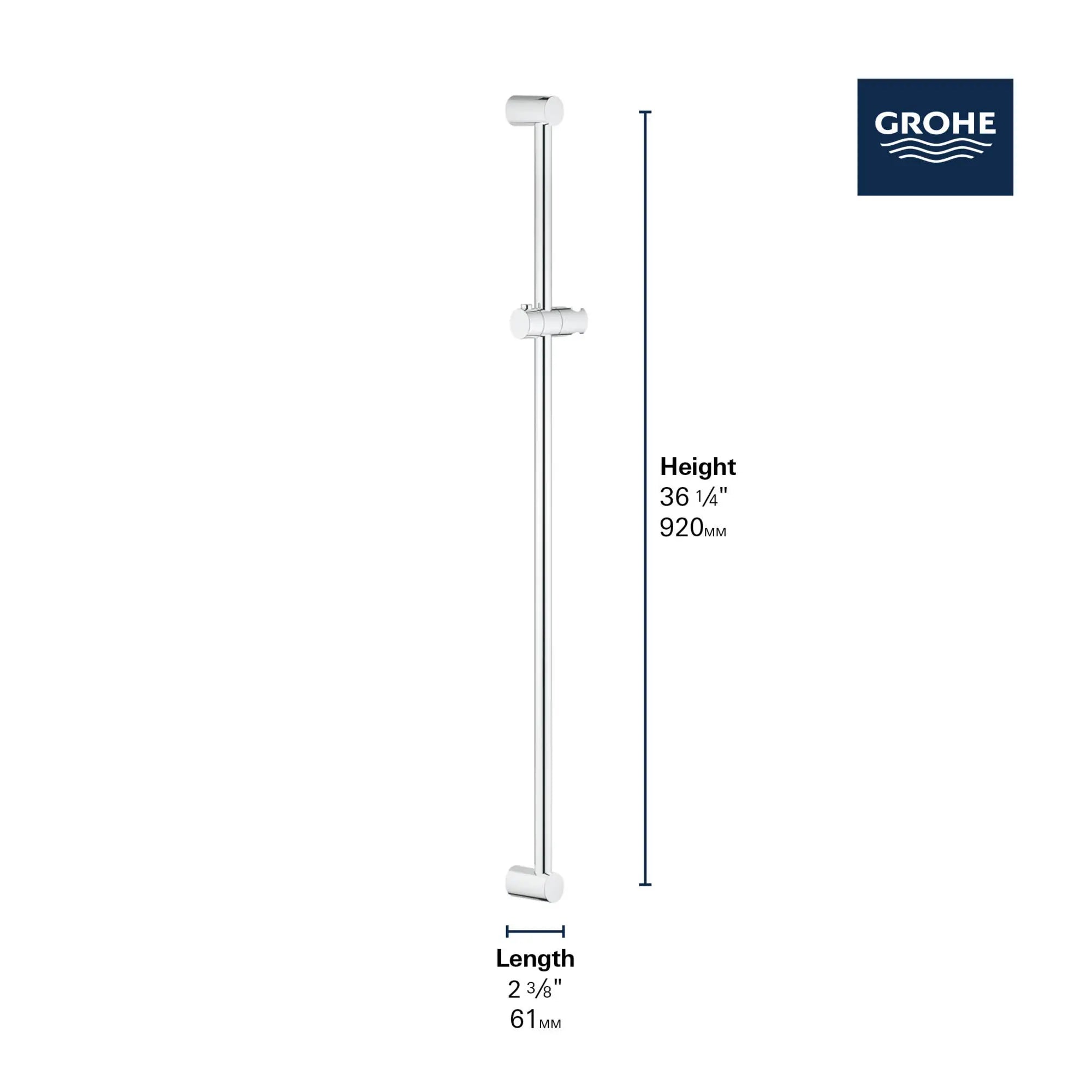 36" Shower Slide Bar // GROHE STARLIGHT CHROME // 69220_GROHE_Matte_Black_Launch_DIMENSIONAL_27522_0_Infographics_1_0_CDNwebp.webp