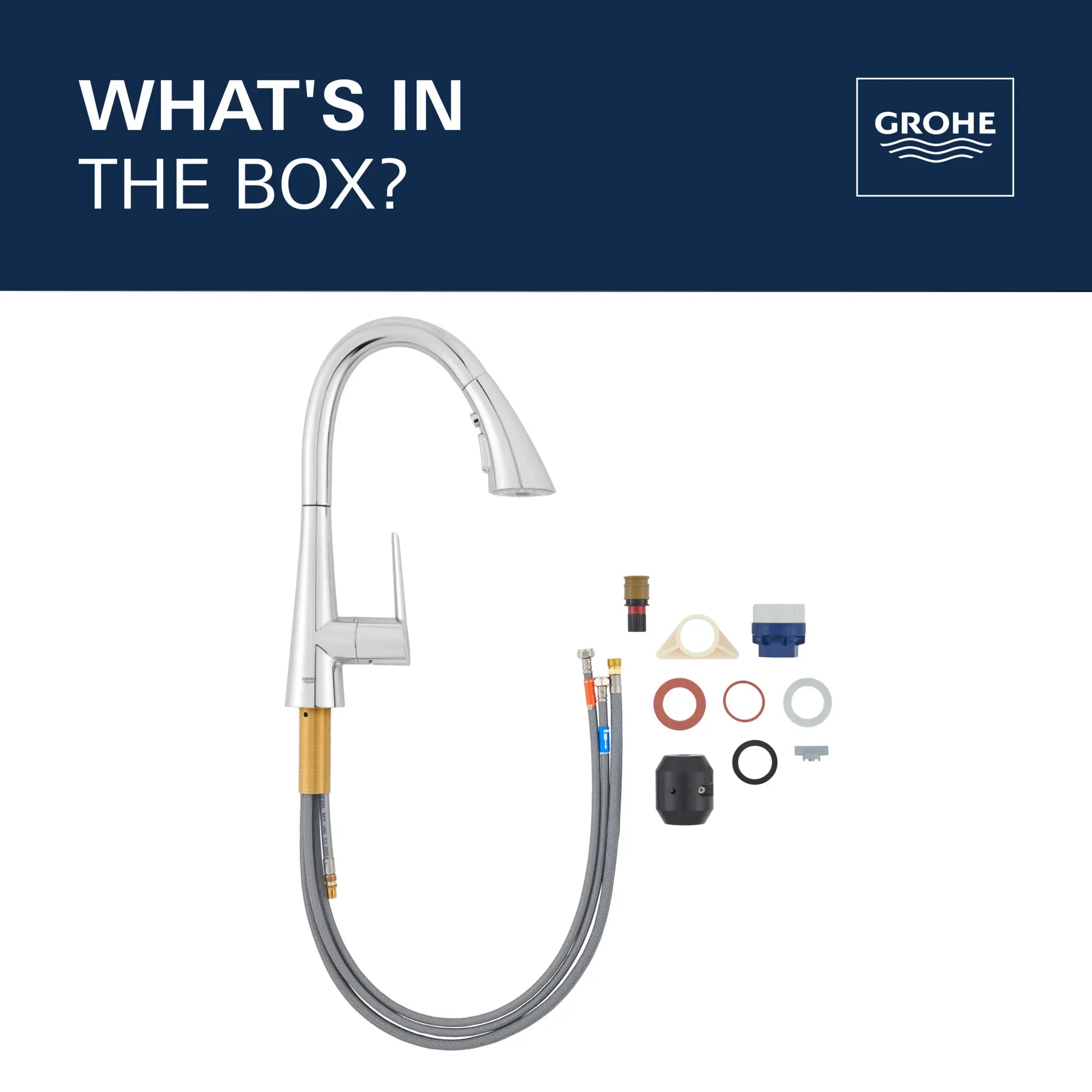 GROHE Zedra Single-Handle Pull Down Triple Spray Bar Faucet 1.75 GPM (6.6 L/min) // GROHE STARLIGHT CHROME // 69254_2021_GROHE_Zedra_WhatsintheBox_30368_2_Infographics_CDNwebp.webp