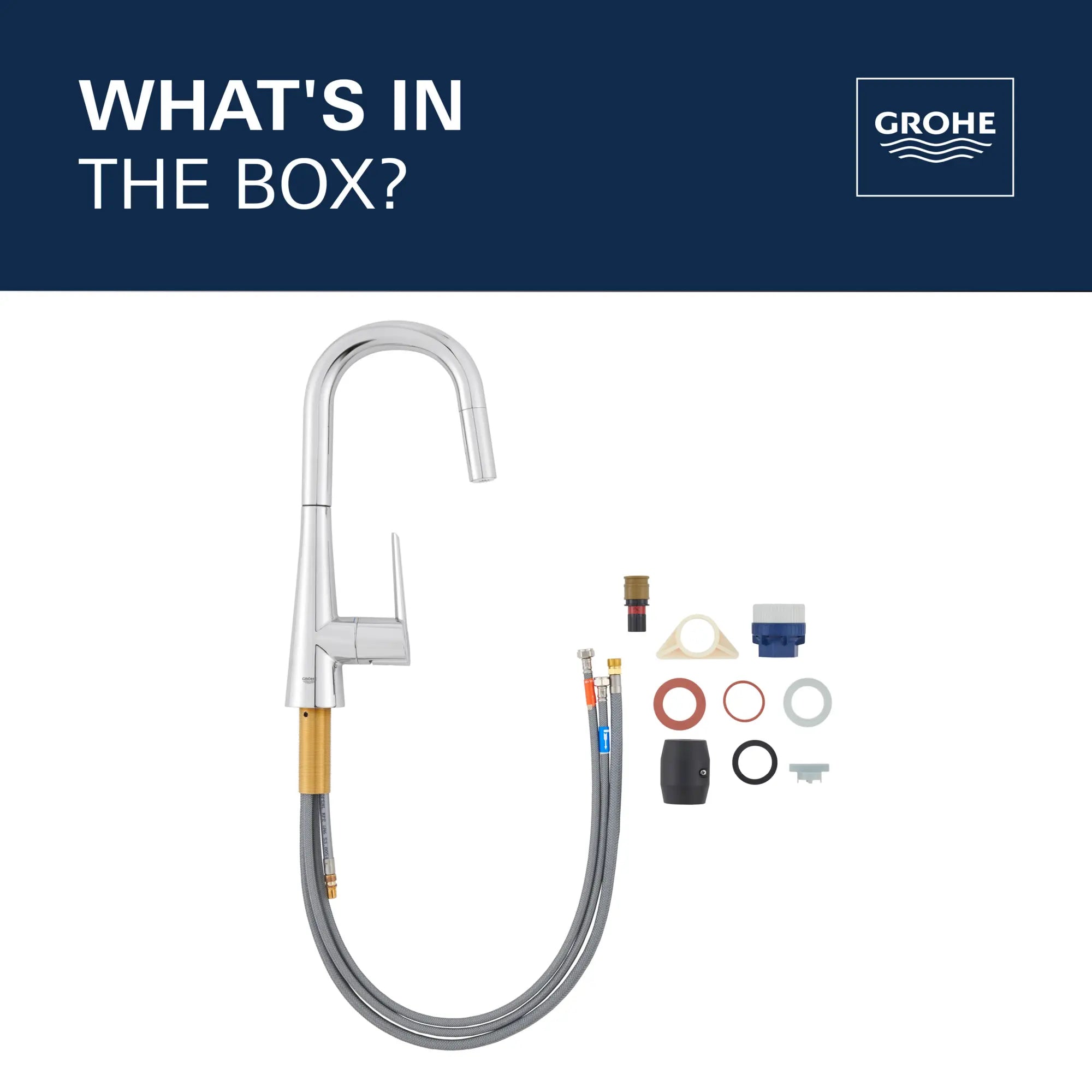 GROHE Zedra Single-Handle Pull Down Dual Spray Prep Faucet 1.75 GPM (6.6 L/min) // GROHE STARLIGHT CHROME // 69263_2021_GROHE_Zedra_WhatsintheBox_32283_3__Infographics_CDNwebp.webp