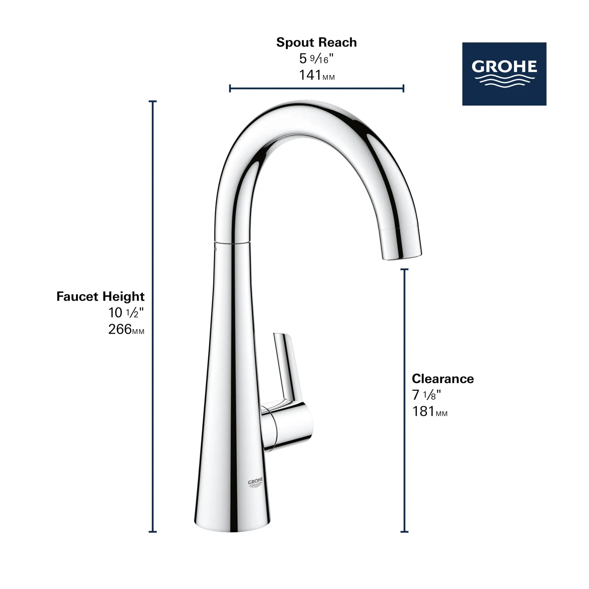 GROHE Zedra Single-Handle Beverage Faucet (Cold Water Only) with Filtration 1.75 GPM (6.6 L/min) // GROHE STARLIGHT CHROME // 69273_GROHE_Zedra_30026_2_Infographics_2_0_CDNwebp.webp