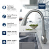 [32298003] GROHE Zedra Single-Handle Pull Down Kitchen Faucet Triple Spray 1.75 GPM (6.6 L/min) - GROHE StarLight Chrome