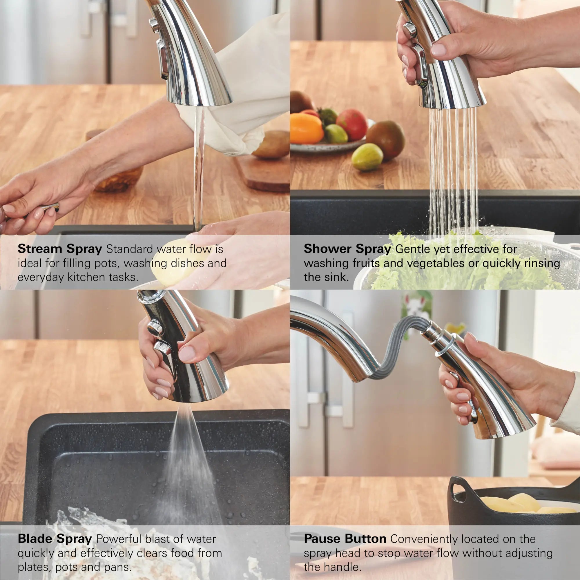 GROHE Zedra Single-Handle Pull Down Kitchen Faucet Triple Spray 1.75 GPM (6.6 L/min) with Touch Technology // GROHE STARLIGHT CHROME // 69287_GROHE_Zedra_32298_3-30205_2-30368_2_Infographics_1_0_CDNwebp.webp