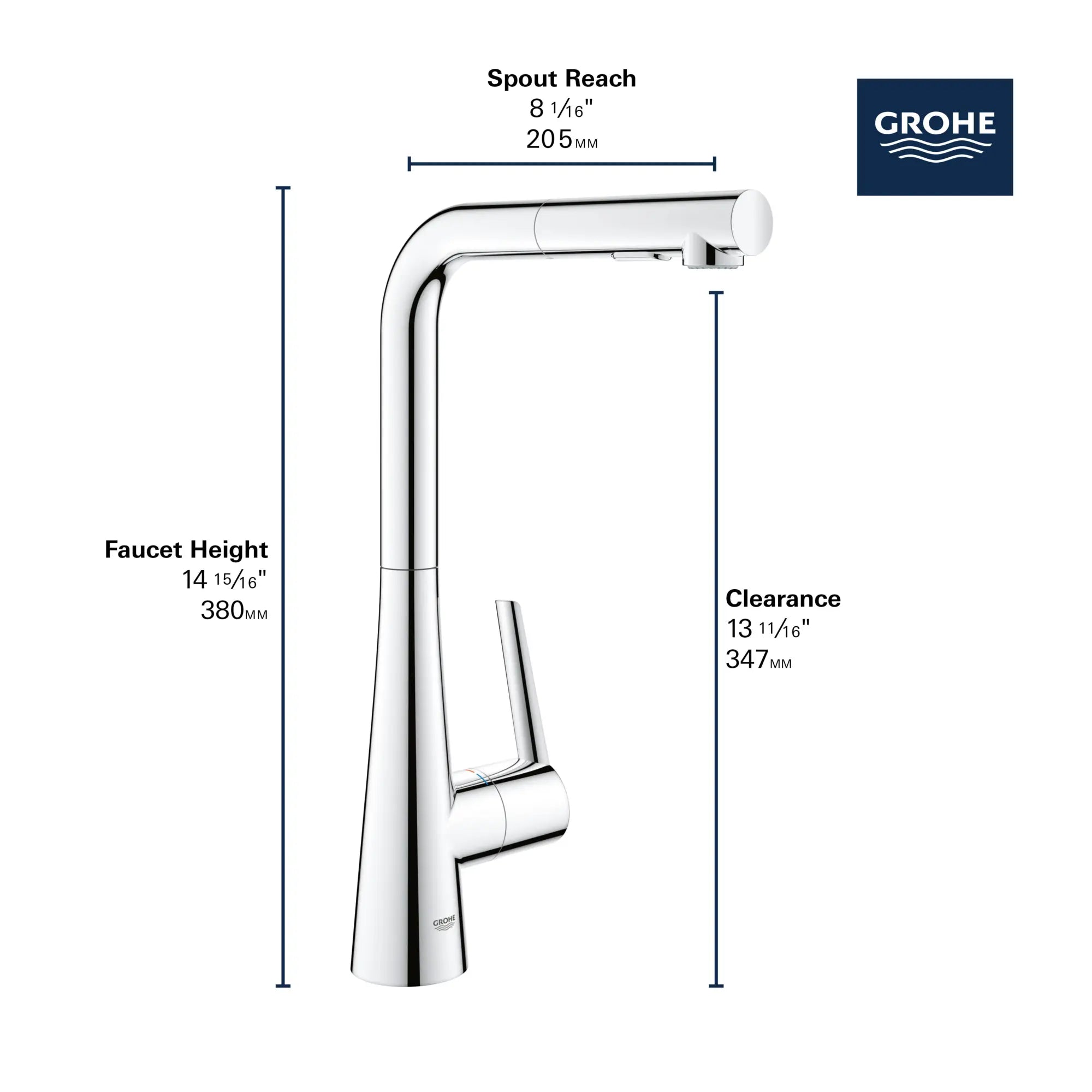 GROHE Zedra Single-Handle Pull-Out Kitchen Faucet Dual Spray 1.75 GPM (6.6 L/min) // GROHE STARLIGHT CHROME // 69290_GROHE_Zedra_33893_2_Infographics_2_0_CDNwebp.webp