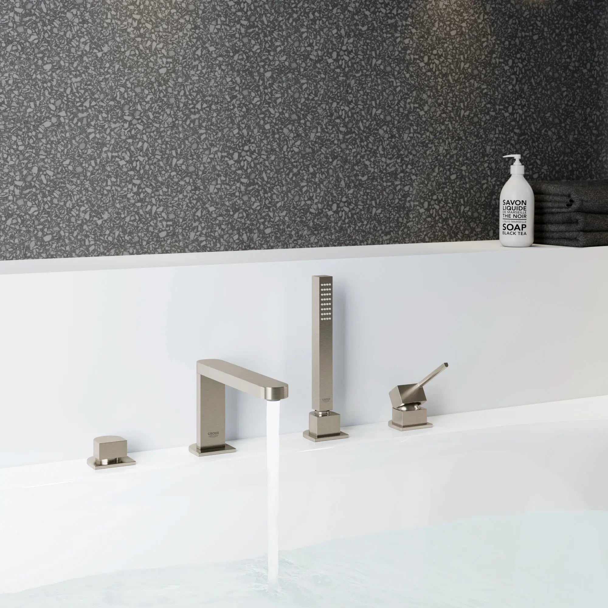 4-Hole Single-Handle Deck Mount Roman Tub Faucet with 1.75 GPM (6.6 L/min) Hand Shower // BRUSHED NICKEL INFINITYFINISH // 71520_B-29307EN3_CDNwebp.webp