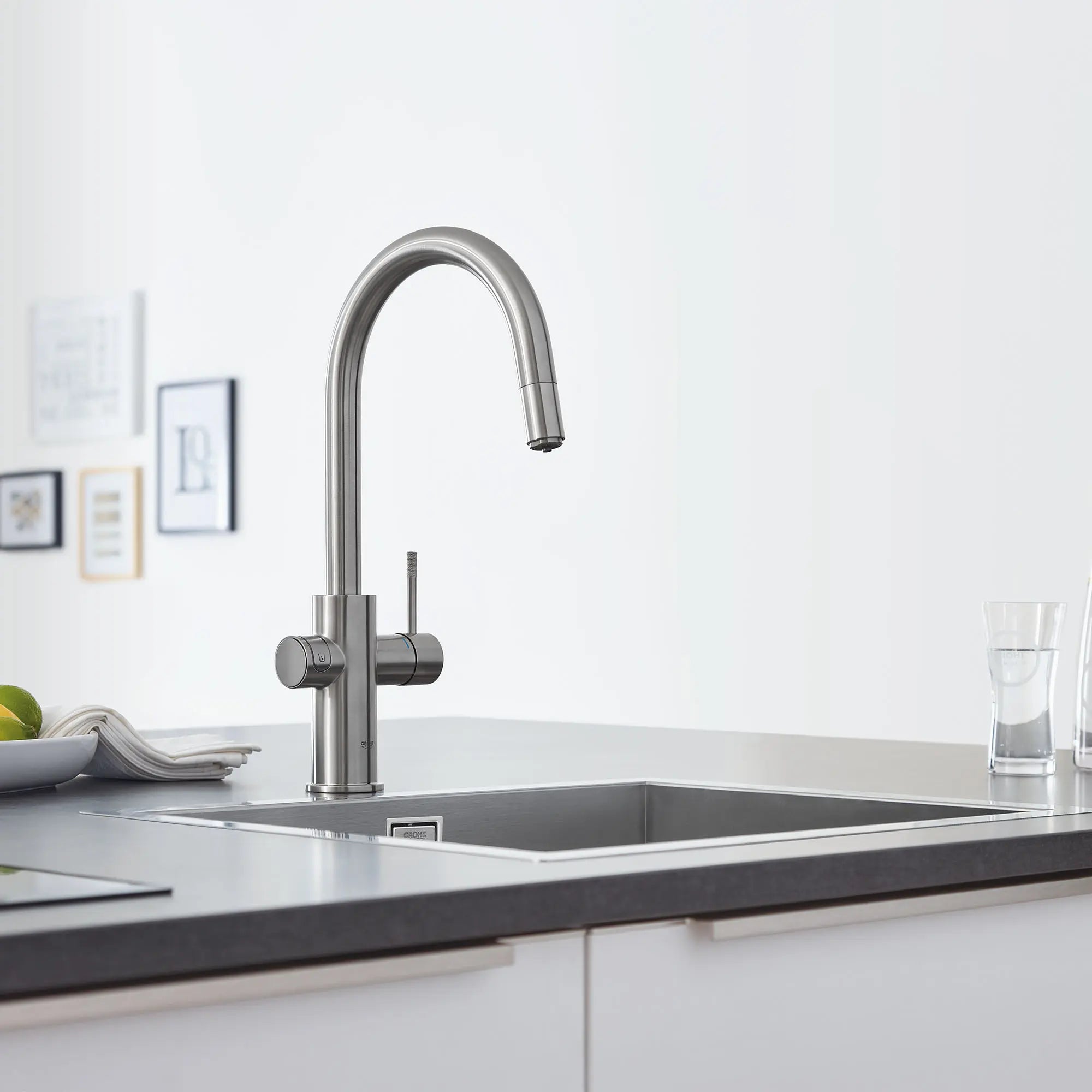 GROHE Blue Single-Handle Pull Down Kitchen Faucet Single Spray 1.75 GPM (6.6 L/min) with Chilled & Sparkling Water // SUPERSTEEL INFINITYFINISH // 71865_B-31251DC2_CDNwebp.webp