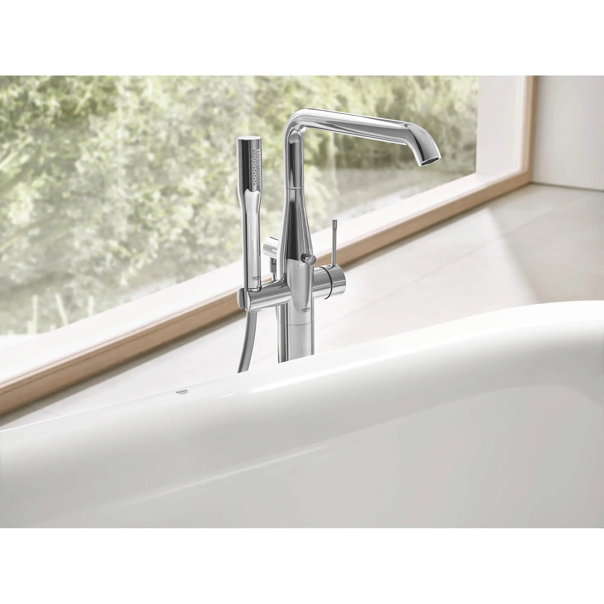 Floor Standing Tub Filler with Hand Shower // GROHE STARLIGHT CHROME // 839_23491001-floor-standing-tub-filler-enviro-2_0_CDNwebp.webp