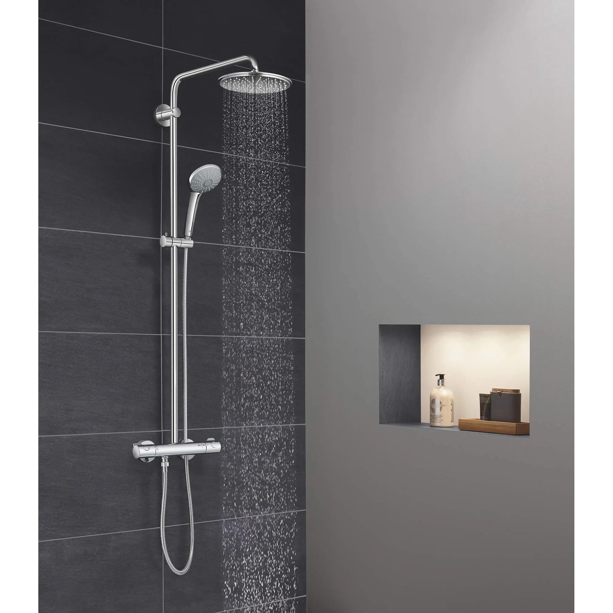 Thermostatic Shower System // GROHE STARLIGHT CHROME // 984_26419000-shower-system-with-thermostat-for-wall-mount-enviro-1_0_CDNwebp.webp